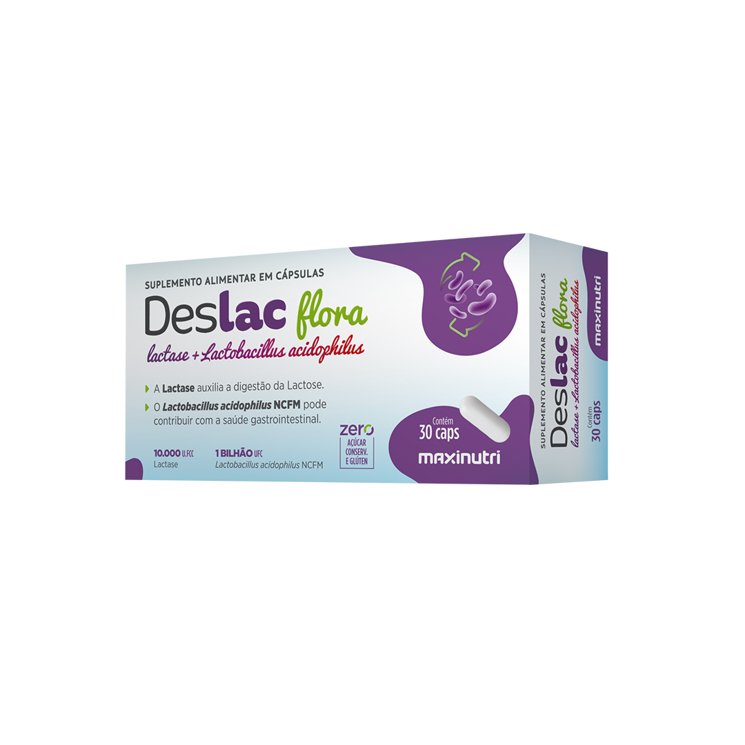 Deslac Flora Lactase + Lactobacillus 30 Capsulas com 540 mg - Maxi nutri