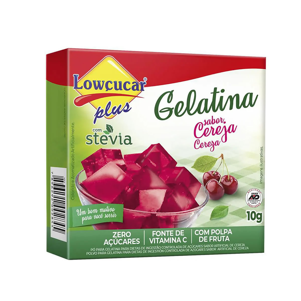 Gelatina Plus com Stevia Sabor Cereja 10g - Lowçucar