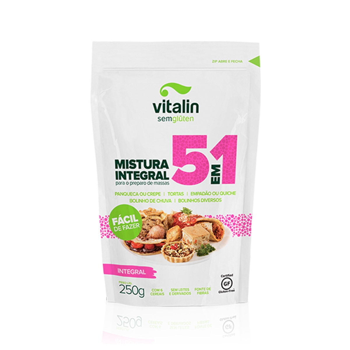 Mistura Integral para Preparo de Massas 5 em 1 glúten 250g - Vitalin