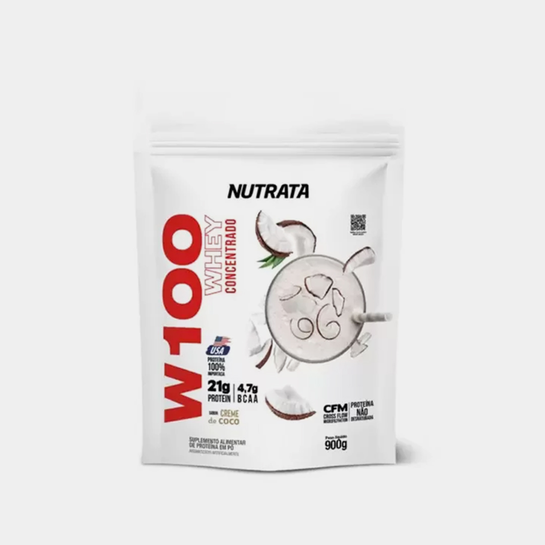 W100 Whey Concentrado Sabor Creme de Coco 900g Refil - Nutrata