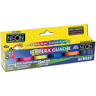 Tinta Tempera Guache Neon 6 Cores Acrilex