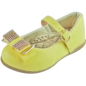 Sapato Boneca Baby com Laço e Strass - Amarelo