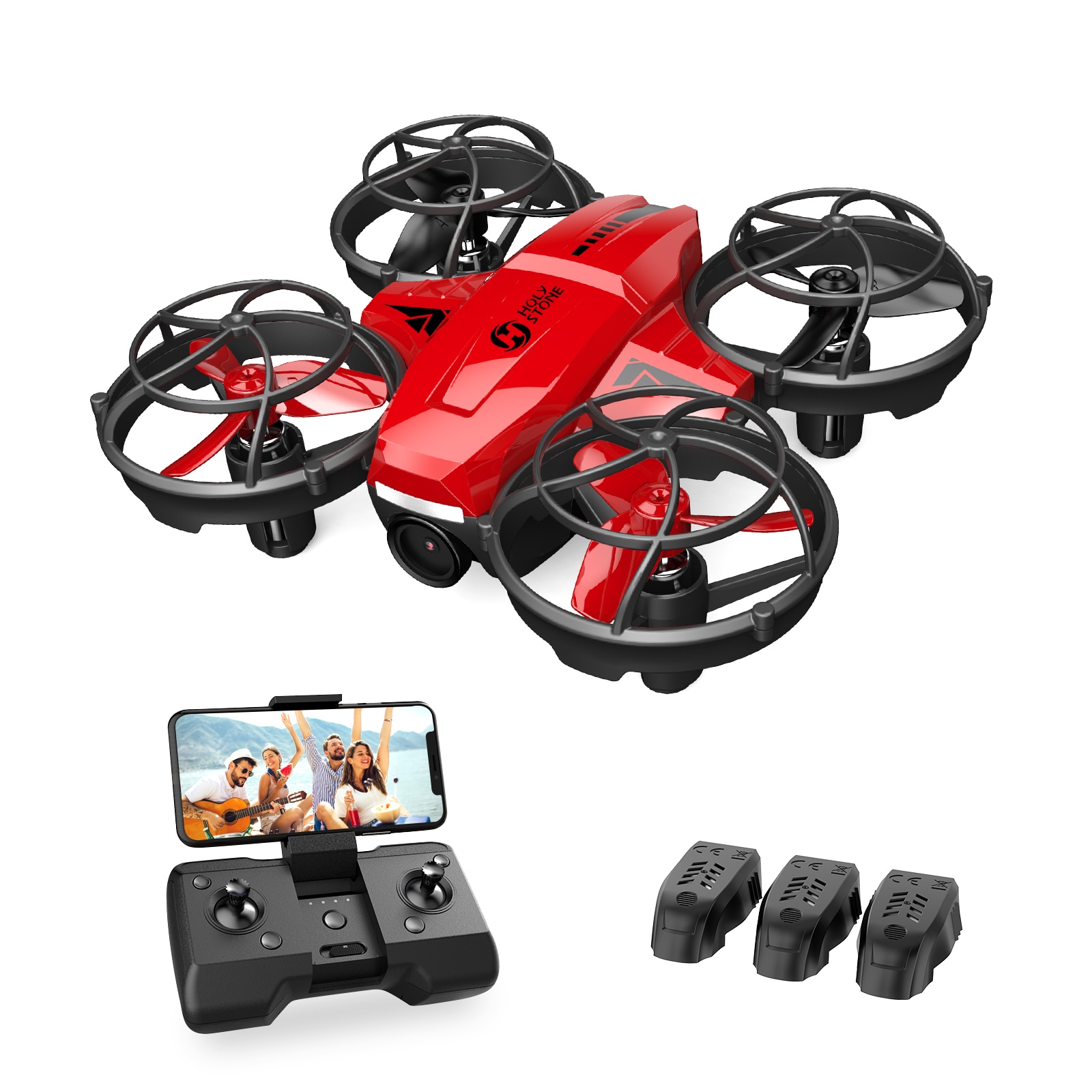 Holy stone-mini drone hs420, com câmera hd fpv, para crianças e iniciantes, quadricóptero de bolso, com 3 baterias, lançamento