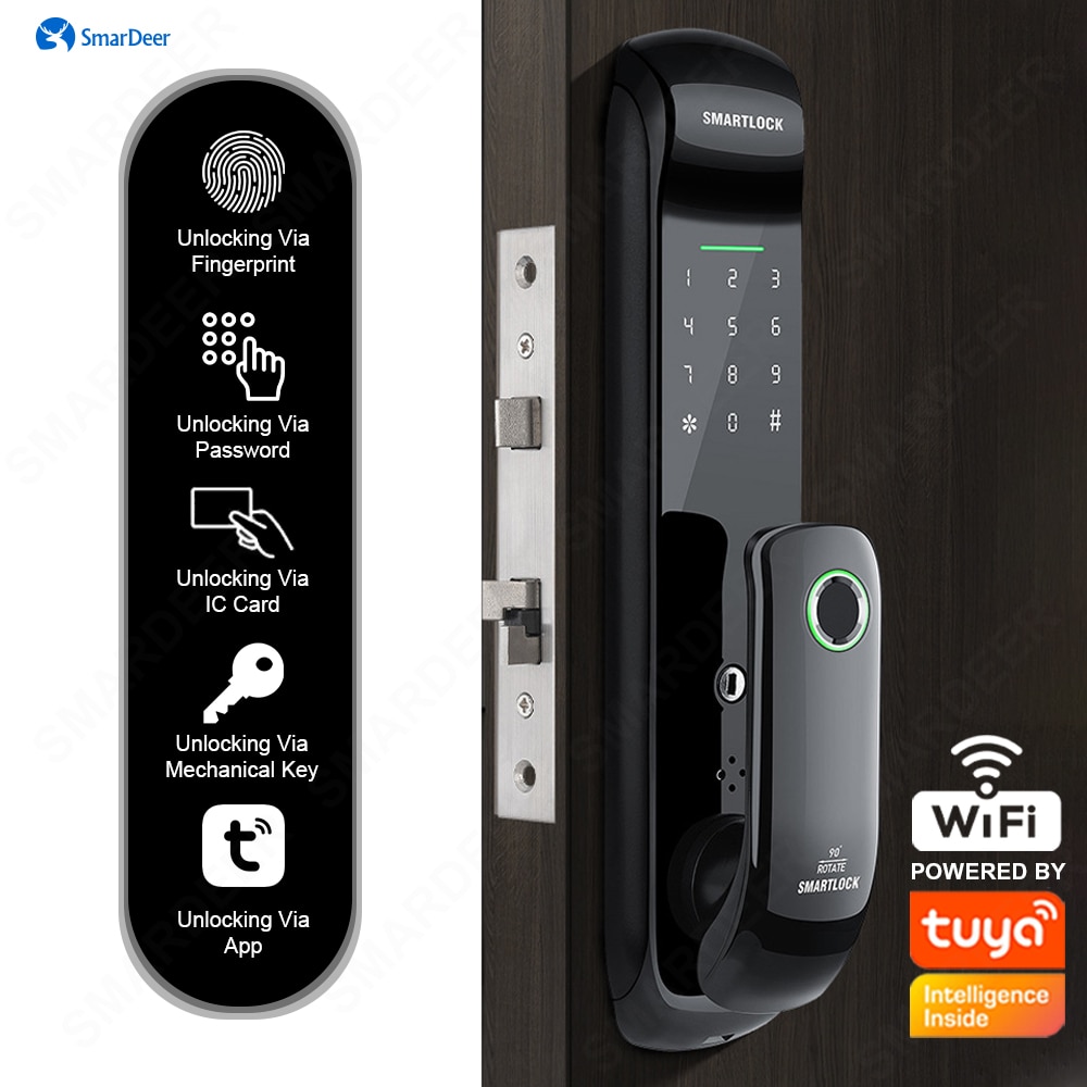 Smardeer fechadura da porta inteligente para tuya lock com wifi biométrico fechadura de impressão digital com impressão digital/senha/rfid cartão/chave/app desbloquear