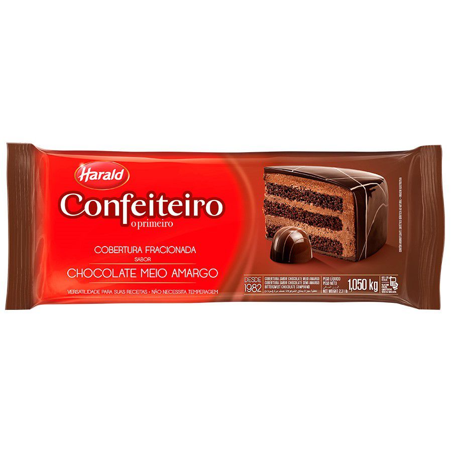 Barra de Chocolate Fracionado Confeiteiro Meio Amargo 1,05kg - Harald