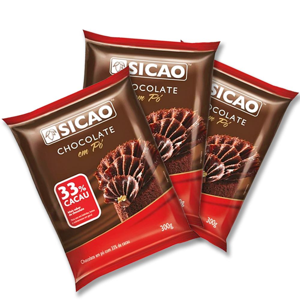 Chocolate em Pó 33% Cacau 300g Sicao Kit c/3