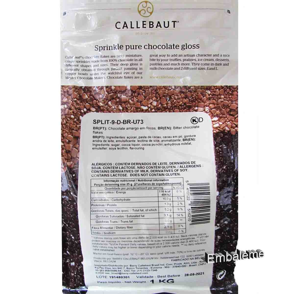 Chocolate Flakes Dark (Amargo) CALLEBAUT 1KG SPLIT-9-D-BR-U73