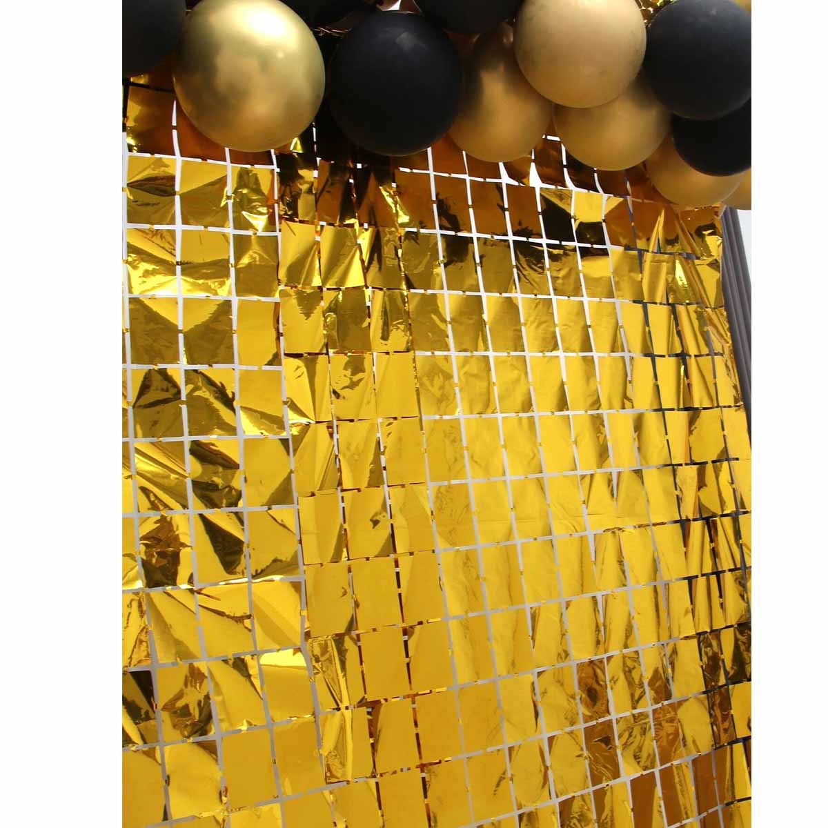 Cortina Metalizada Dourada Quadrada Para Painel Decorativo