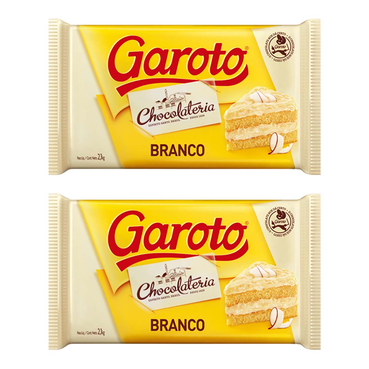 Kit 2 Barra de Chocolate Branco 2,1kg Garoto Nobre
