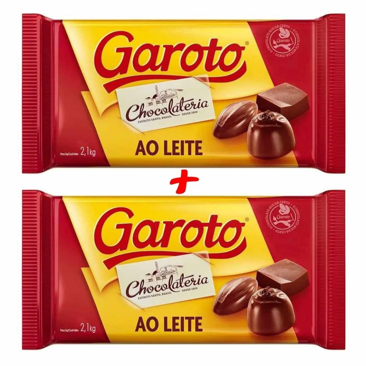 Kit C/2 Barra De Chocolate Ao Leite Garoto 2,1kg Profissional