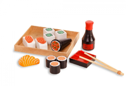 Brinquedo Comidinhas De Madeira - Kit Sushi 16 Peças