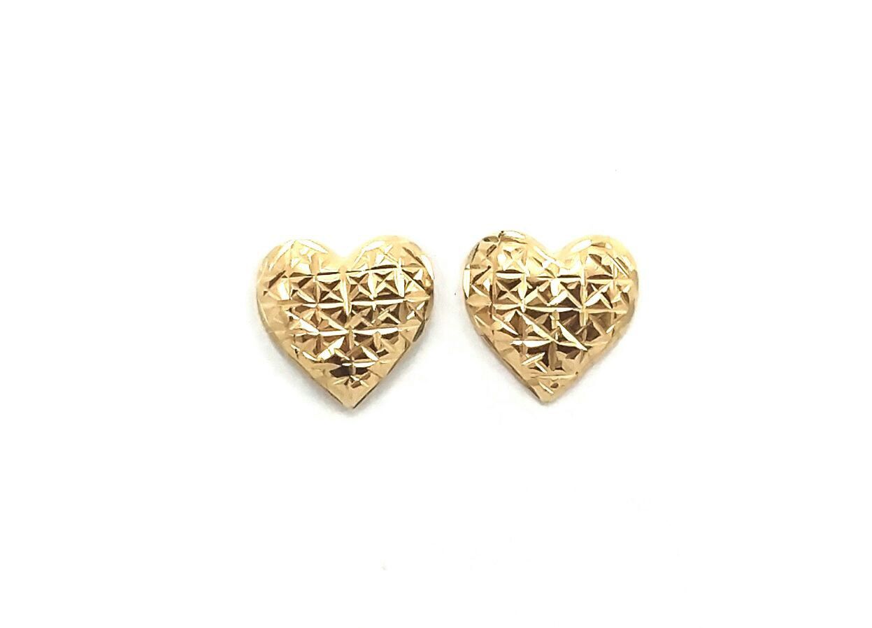 Brinco de ouro 18k coração diamantado
