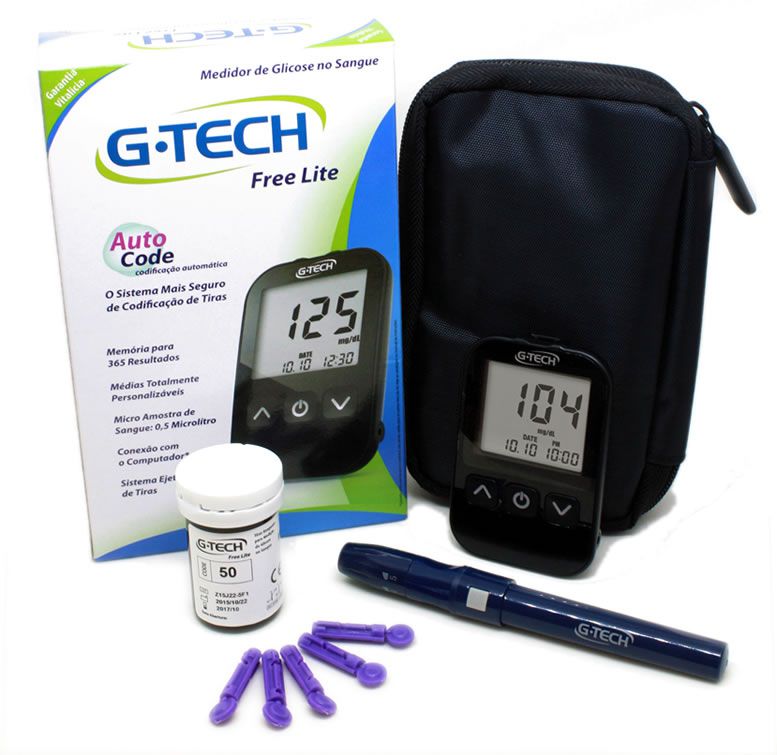 Kit Medidor De Glicose G-Tech Lite Completo C/ 10 Tiras G-Tech