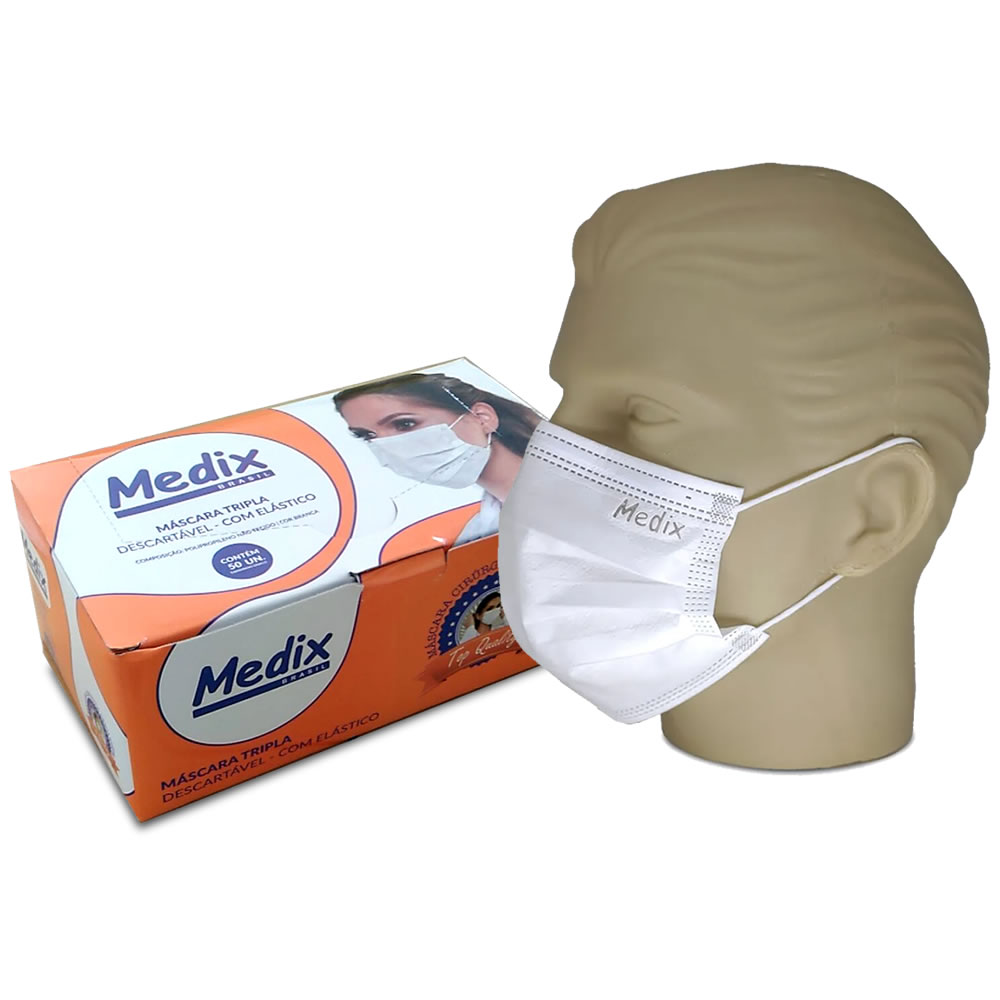 Máscara Cirúrgica Tripla com Elástico Caixa C/50 Un. Medix
