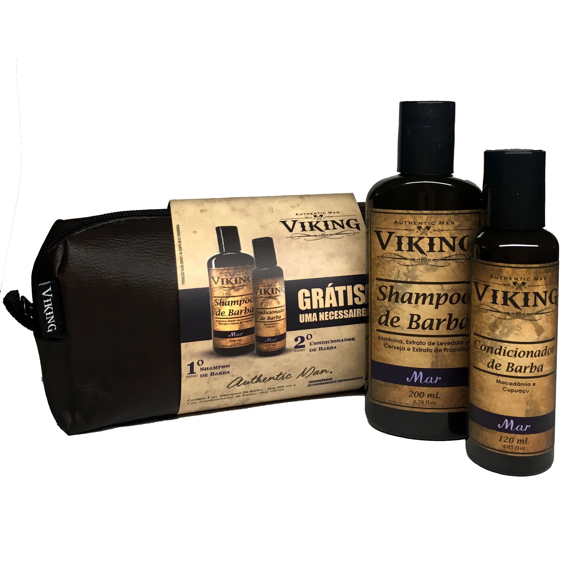 Kit Shampoo + Condicionador Para Barba Viking Terra - Brinde Uma Necessaire