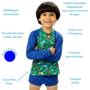 Conjunto Infantil Blusa UV Sunga Boxer Green Cecí Moda Praia