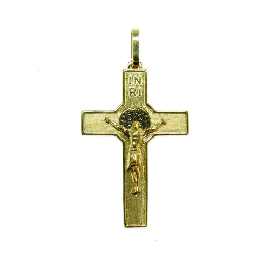 Pingente em Ouro 18K/750 Crucifixo Medalha de São Bento PG532P #1