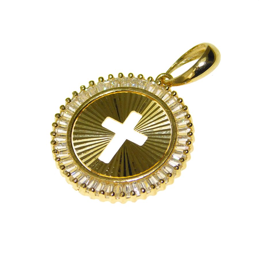 Pingente em Ouro 18K Medalha Crucifixo com Zircônia PN177Z