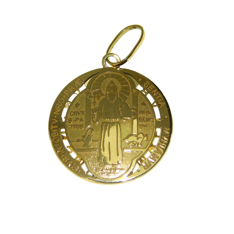 Pingente em Ouro 18K Medalha da Cruz de São Bento PGE03