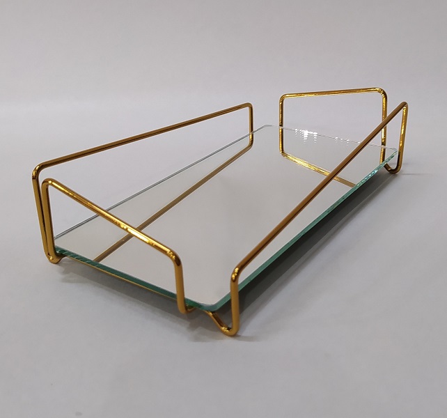 Bandeja Lavabo Golden c/ Espelho - Coleção Ângulo 10 x 20 cm