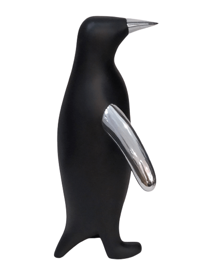 Escultura Pinguim Preto com Alumínio