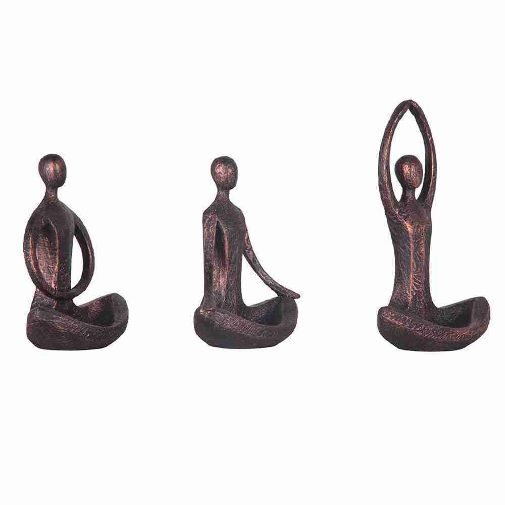 Jogo 3 Esculturas Yoga Bronze Envelhecido