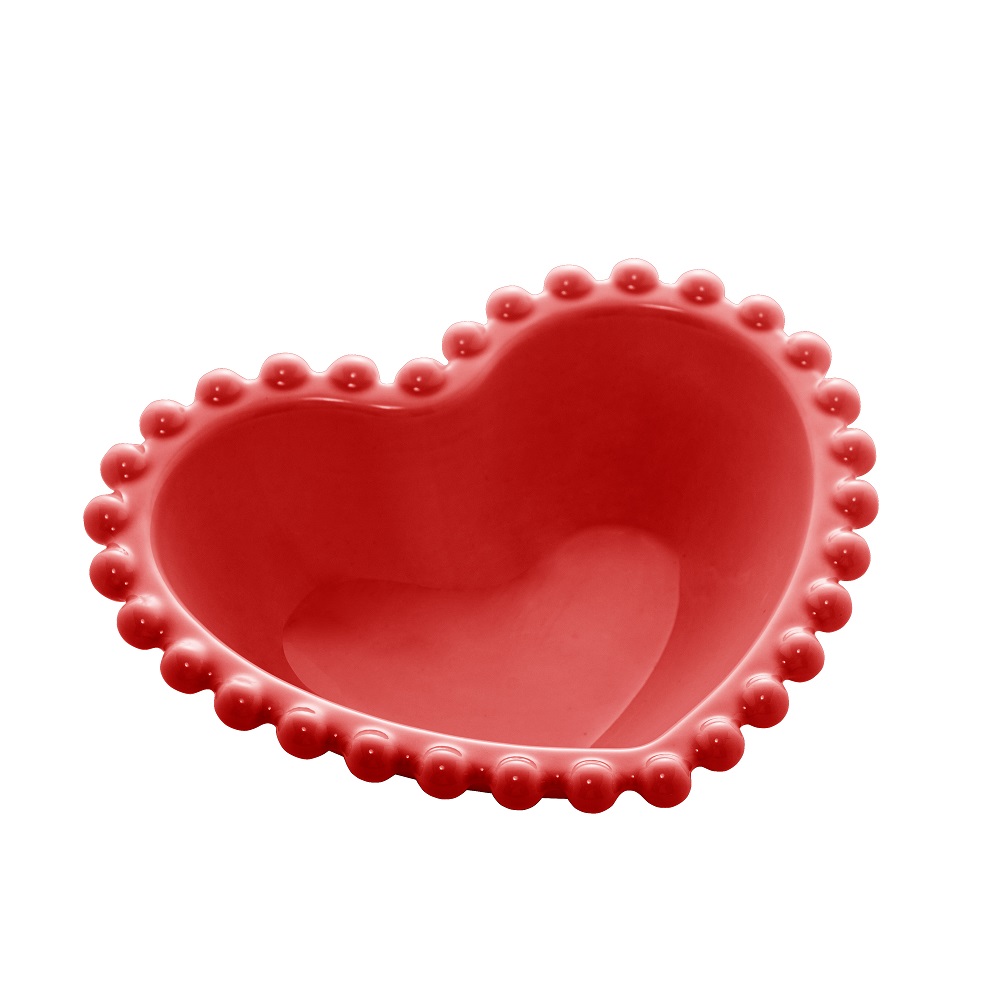 Jogo 4 Bowls Porcelana Coração Beads Vermelho - Bon Gourmet