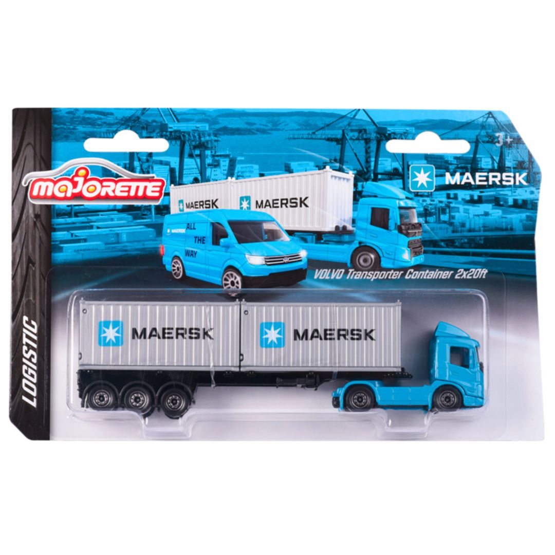 Miniatura Caminhão Volvo Transporter Container 2x20ft Maersk 1/64 Majorette