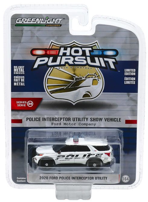 Miniatura Ford Interceptor 2020 Polícia Hot Pursuit 1/64 Greenlight