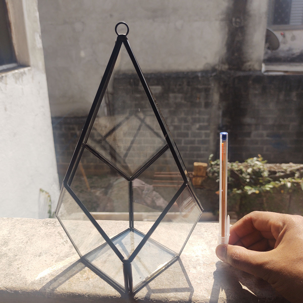 Vaso Vidro Metal para Terrário Pirâmide Geometrico