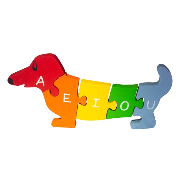 Brinquedo de madeira Quebra-cabeça com Vogais e Números - Cachorro, da Fábrika dos Sonhos - Cód. FS02