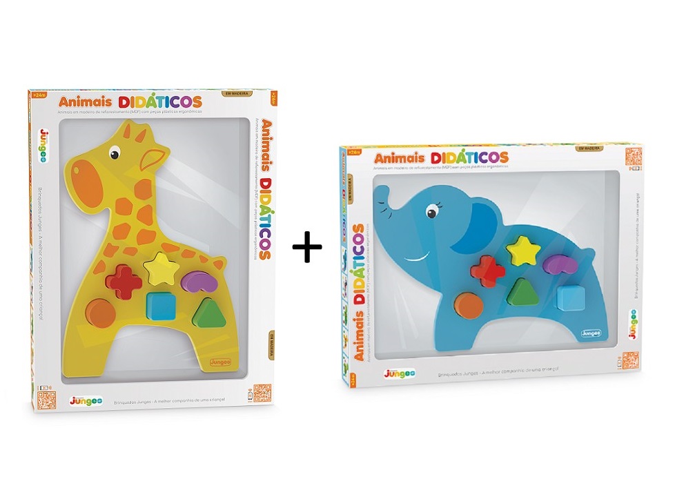 Combo, kit de 2 Animais Didáticos - Elefante e Girafa, da Junges - Cód. J-860-863