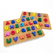 Alfabeto em Madeira MDF Kit Montessoriano Com Números e Letras Tabuleiro Móvel Pedagógico