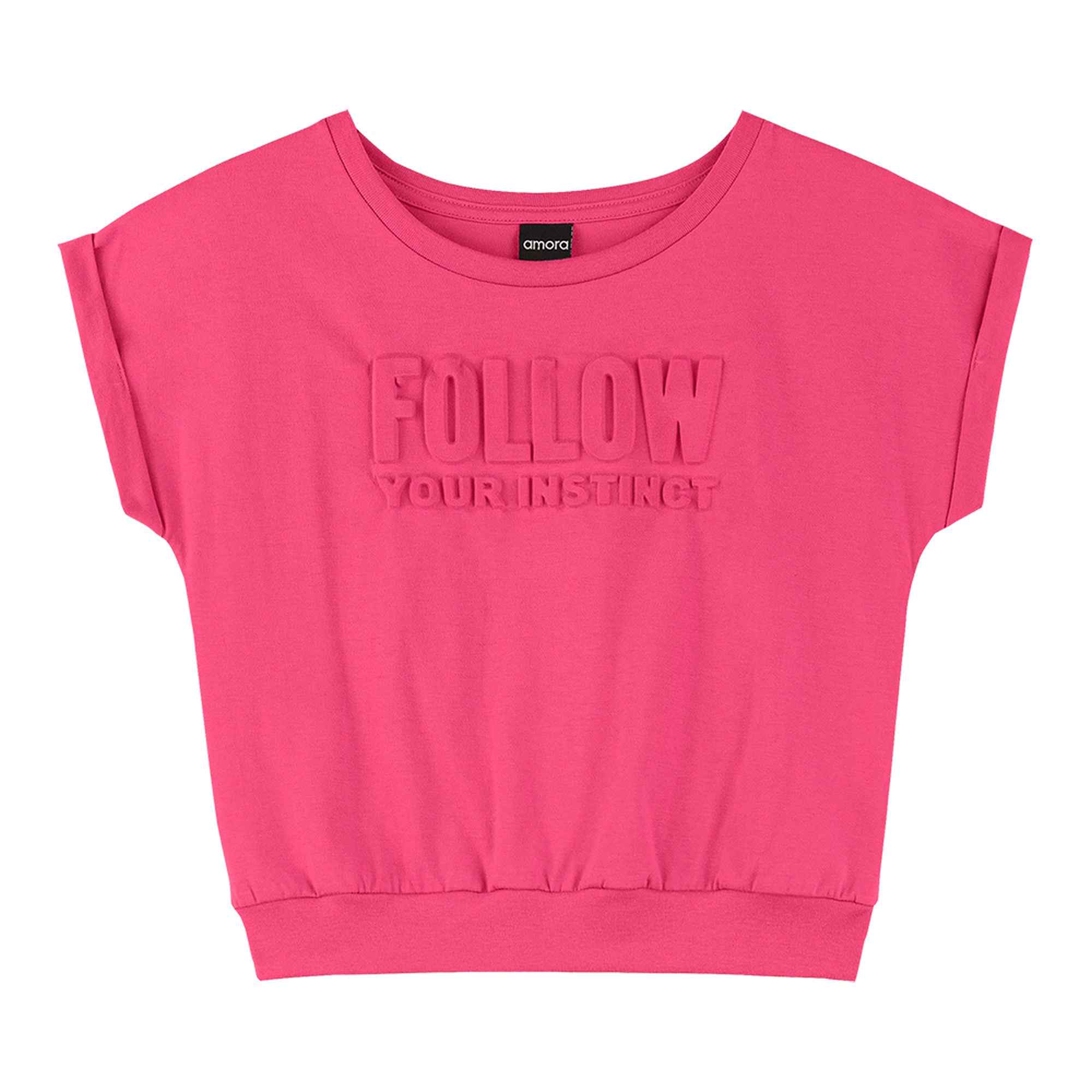 Blusa Cropped Menina em Algodão - Pink Neon