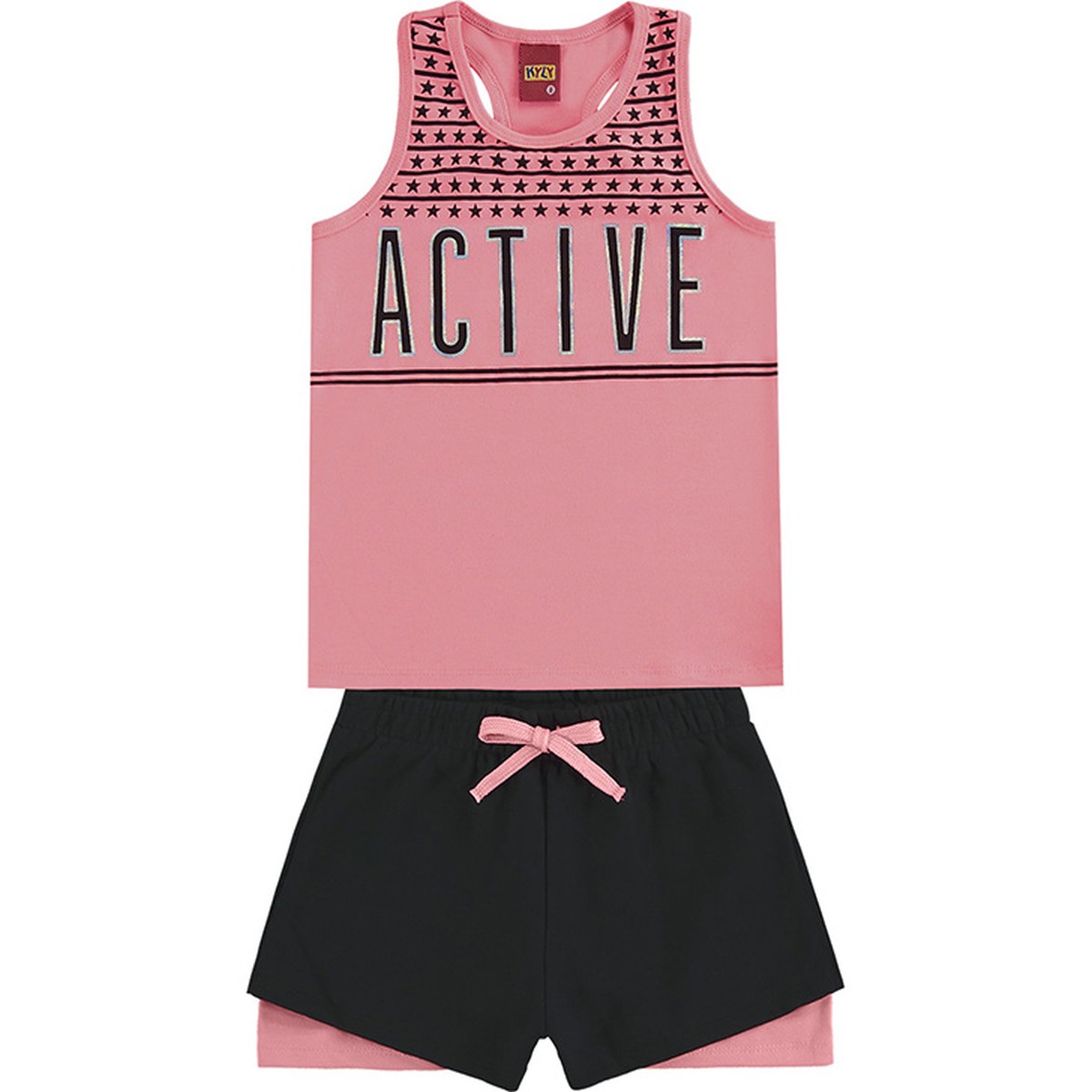 Conjunto Menina Kyly Regata e Shorts - Pink Neon
