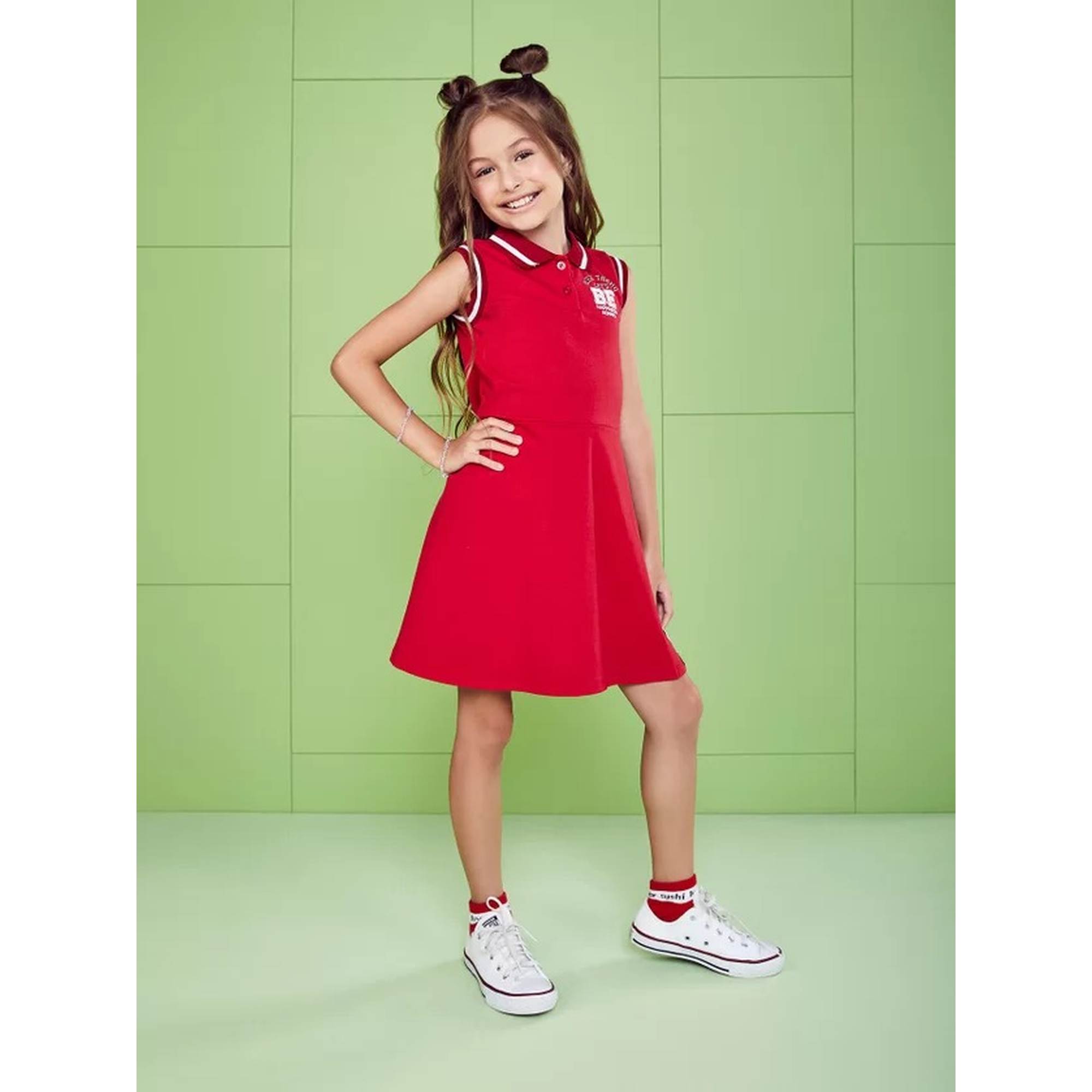 Vestido Tenista Menina Momi em Algodão - Vermelho