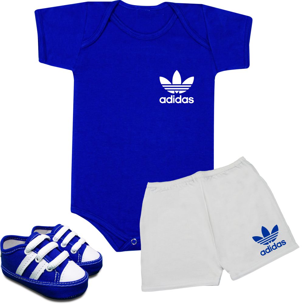 Conjunto Bebê 3 Peças Body Shorts Tênis Adidas Azul