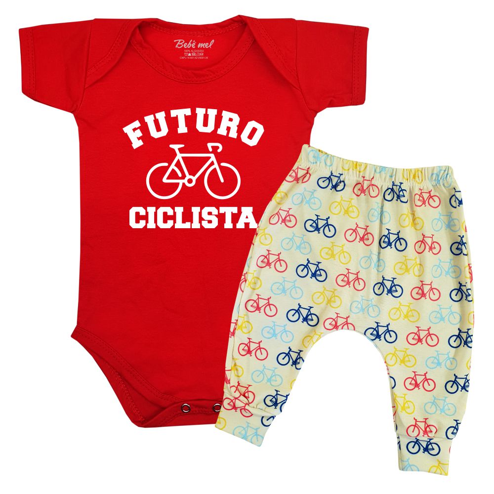 Conjunto Roupa Bebê Bicicleta Frase Futuro Ciclista