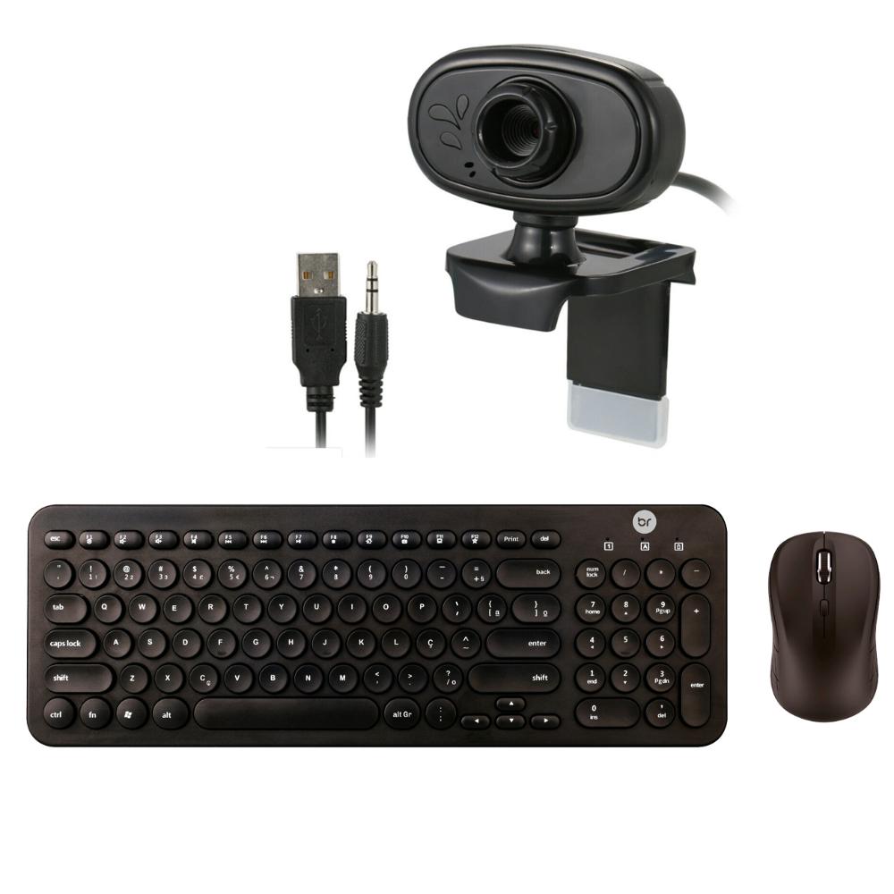 Combo Mouse e Teclado Sem Fio Teclas Redondas e Webcam HD - BRIGHT