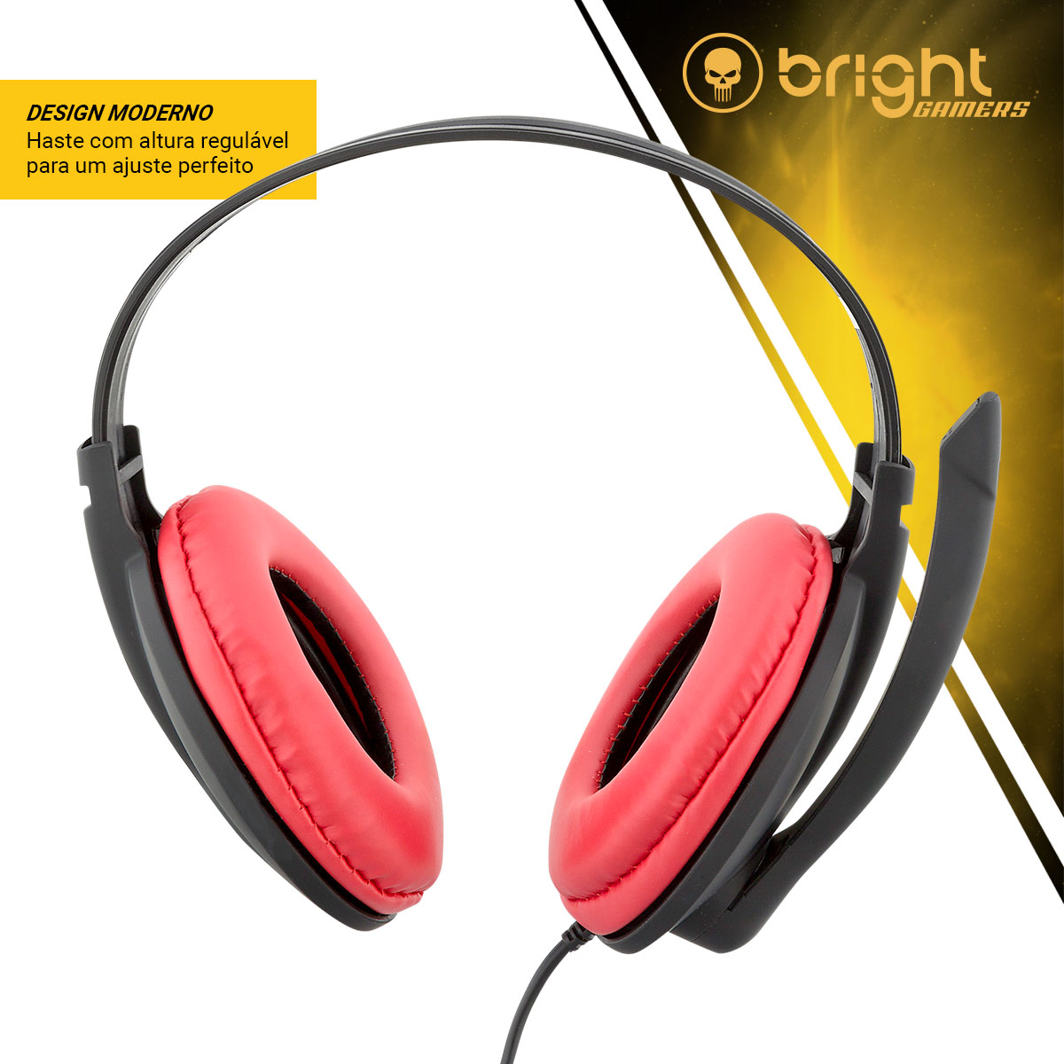 Fone de Ouvido Headset Gamer P2 Super Bass Vermelho e Preto 206 Bright - BRIGHT