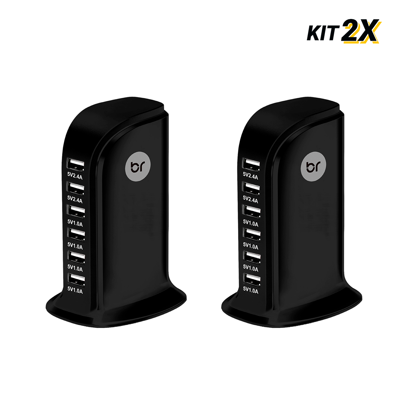 Kit 2 Carregadores de Mesa Torre USB c/ 6 portas 2.4V e 1.0V  - BRIGHT
