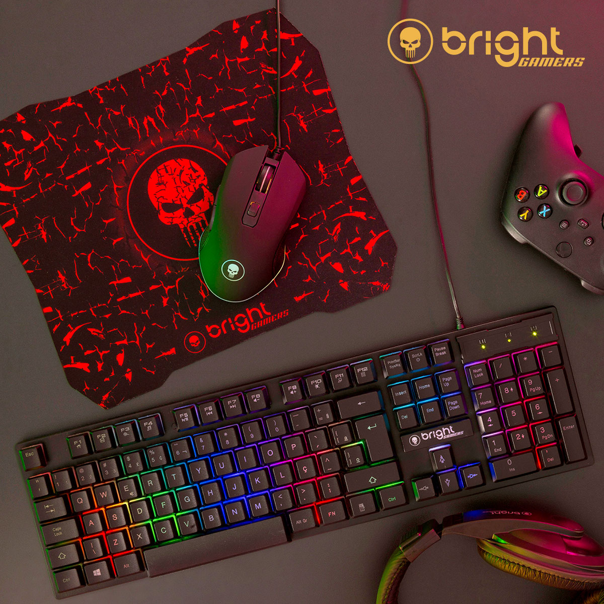 Kit Gamer Teclado e Mouse com Macro 6 Botões com Led e MousePad 542 Bright  - BRIGHT