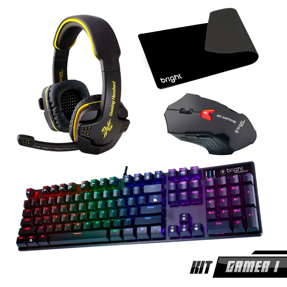 Kit Gamer Teclado Mecânico Mouse Gamer Headset 7.1 Mouse Pad  - BRIGHT