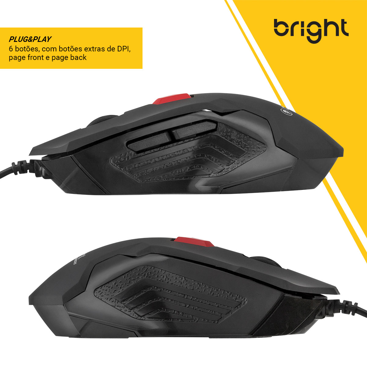 Mouse Gamer Usb Preto com Controle de DPI Macro 6 Botões 462 Bright - BRIGHT