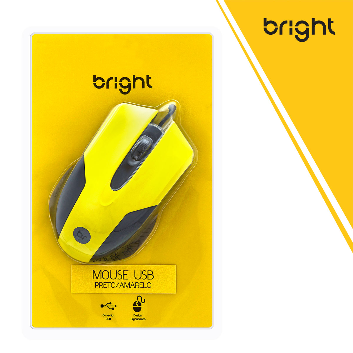 Mouse Usb Óptico 1000dpi com Fio Amarelo Com Preto Bright 378  - BRIGHT