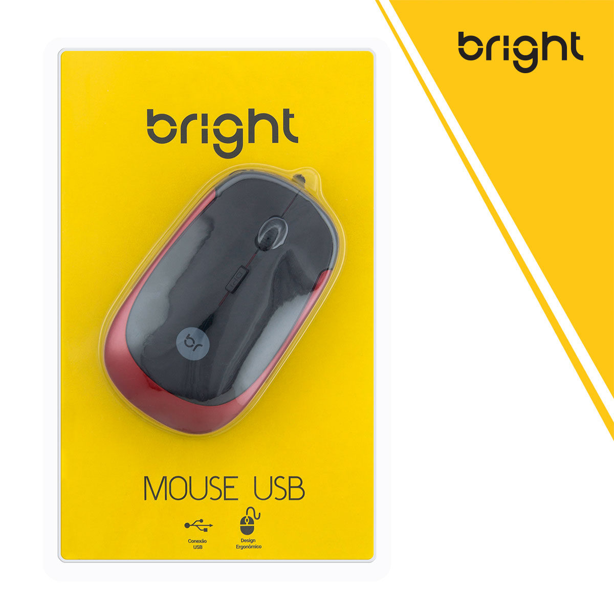 Mouse Usb Óptico com Fio Vermelho e Preto 800 Dpi 180 Bright - BRIGHT