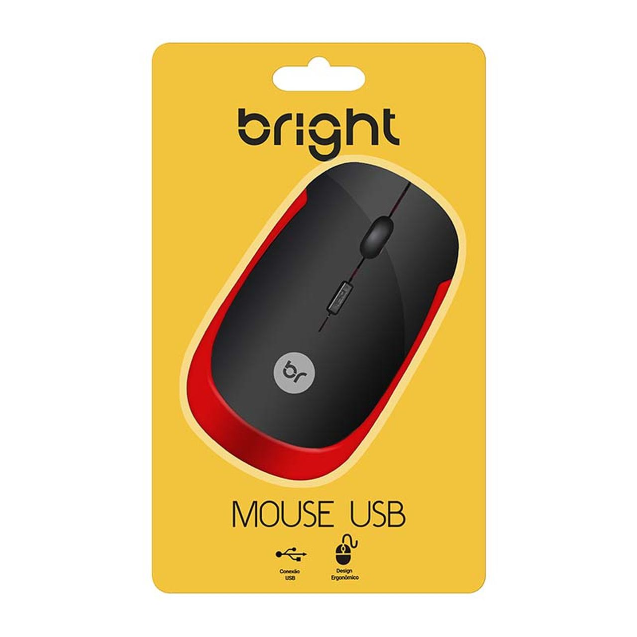 Mouse Usb Óptico com Fio Vermelho e Preto 800 Dpi 180 Bright - BRIGHT
