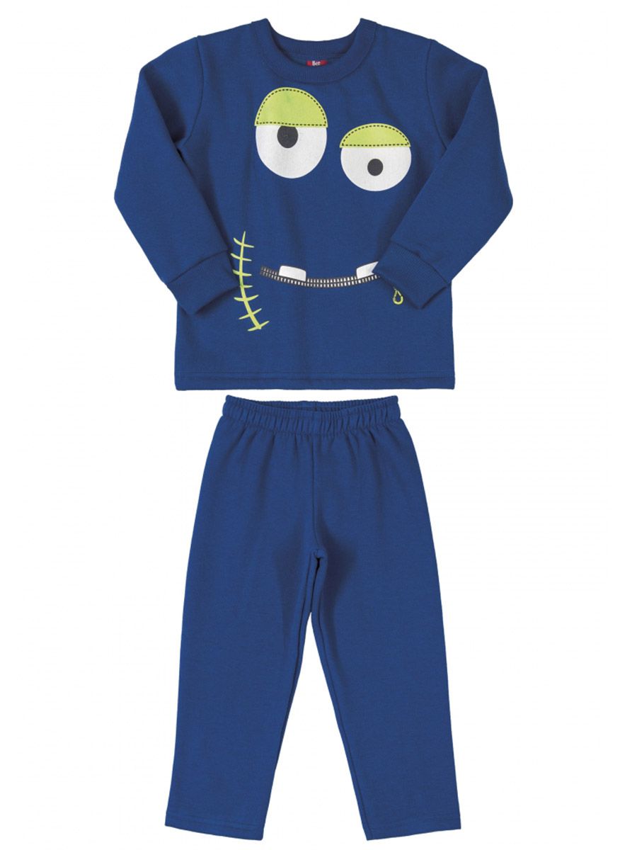 Conjunto Infantil Blusão e Calça em Moletom Monstro Azul Royal Bee Loop