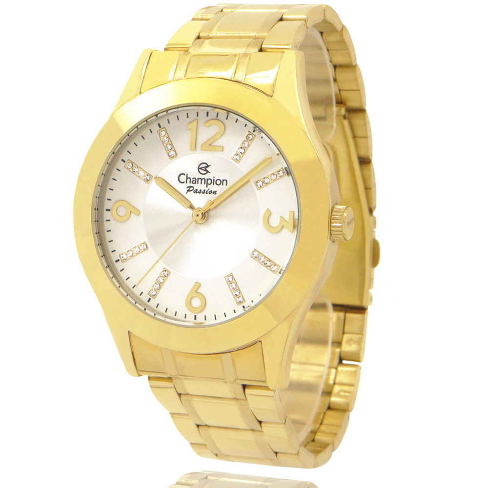 Relógio Champion Feminino Dourado com Colar e Brincos CN29418H