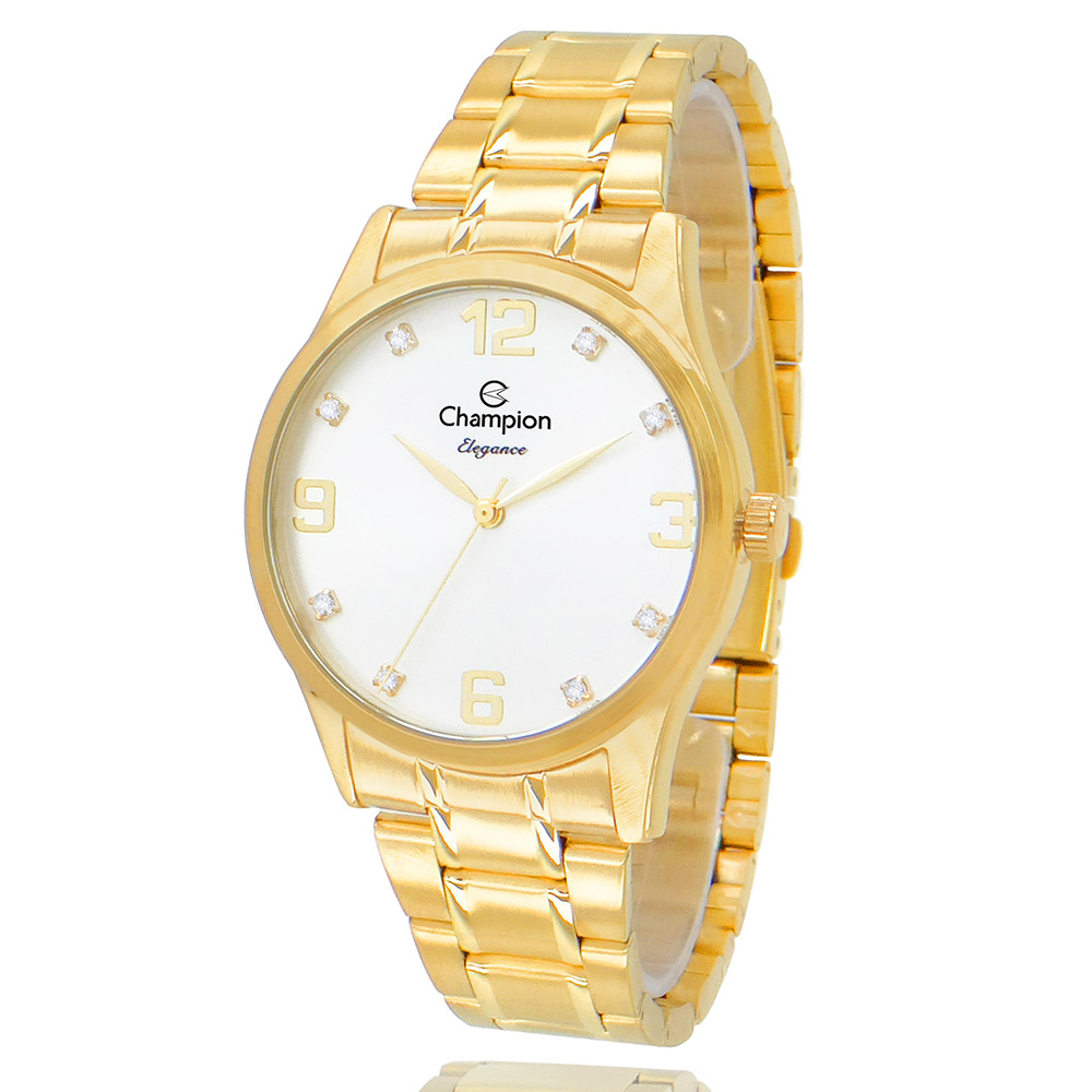 Relógio Champion Feminino Dourado e Branco com Colar e Brincos CN25663W